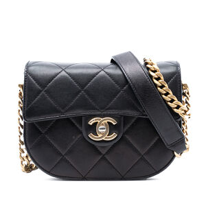Pre-Loved Chanel Mini CC Quilted Shiny Calfskin Round Moon Messenger Flap